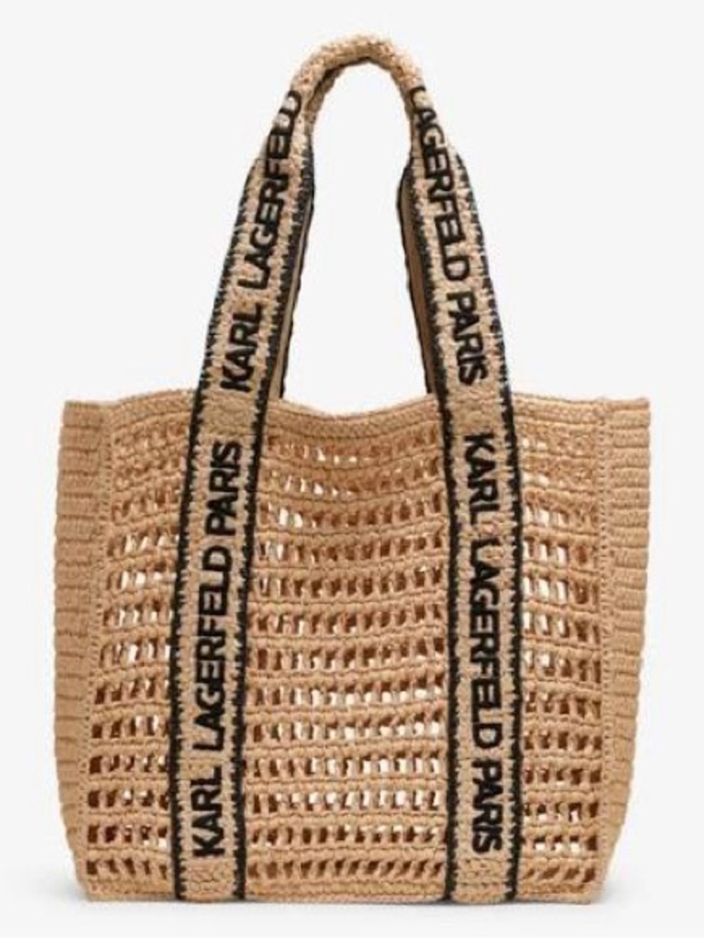 Karl Lagerfeld Antibes Straw Tote with Black Logo Straps